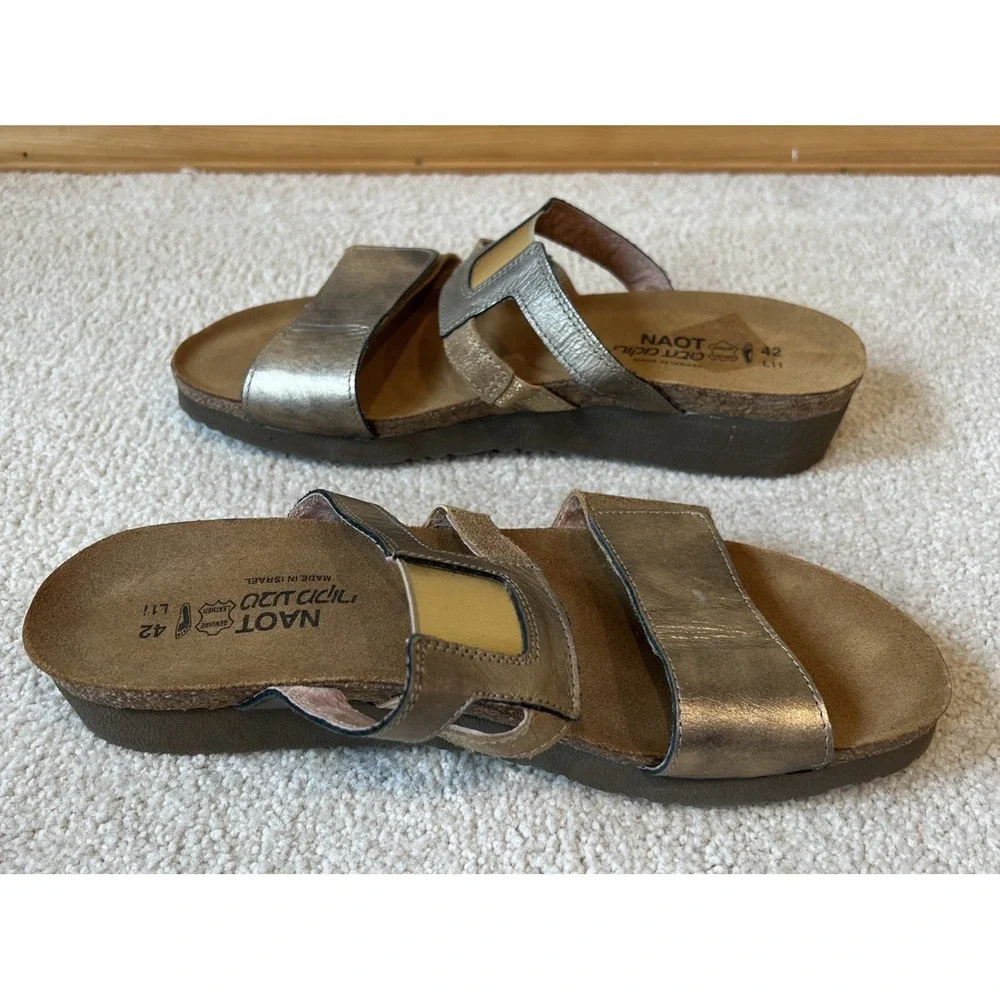 Naot  Leather Nancy Sandals Bronze Gold Size 42 US‎ 11 11.5 Slip On Slides